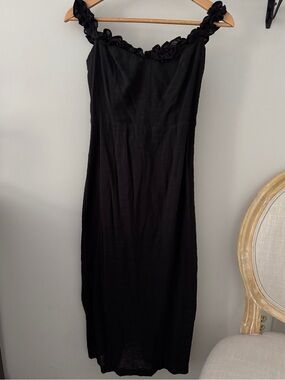 Petal + Pup Black Ruffled Strap Midi Dress - Women size 4 100% cotton NWT